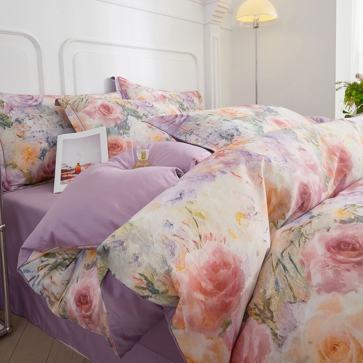 91家纺网 家纺一手货源 找家纺 （总）锦彩家居 2026新款全棉纯棉印花60支贡缎新疆长绒棉四件套-山月记系列