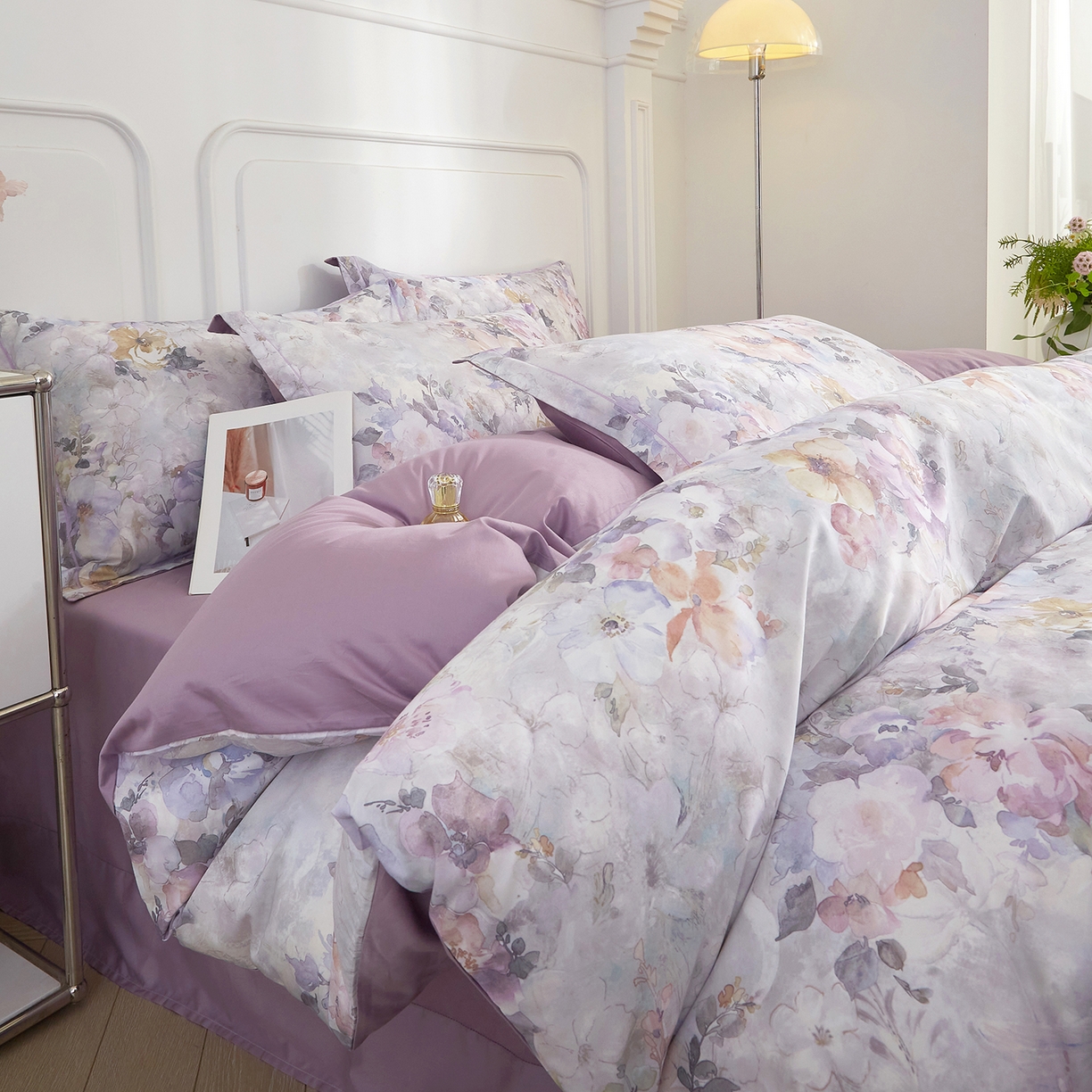 91家纺网 家纺一手货源 找家纺 （总）锦彩家居 2026新款全棉纯棉印花60支贡缎新疆长绒棉四件套-山月记系列