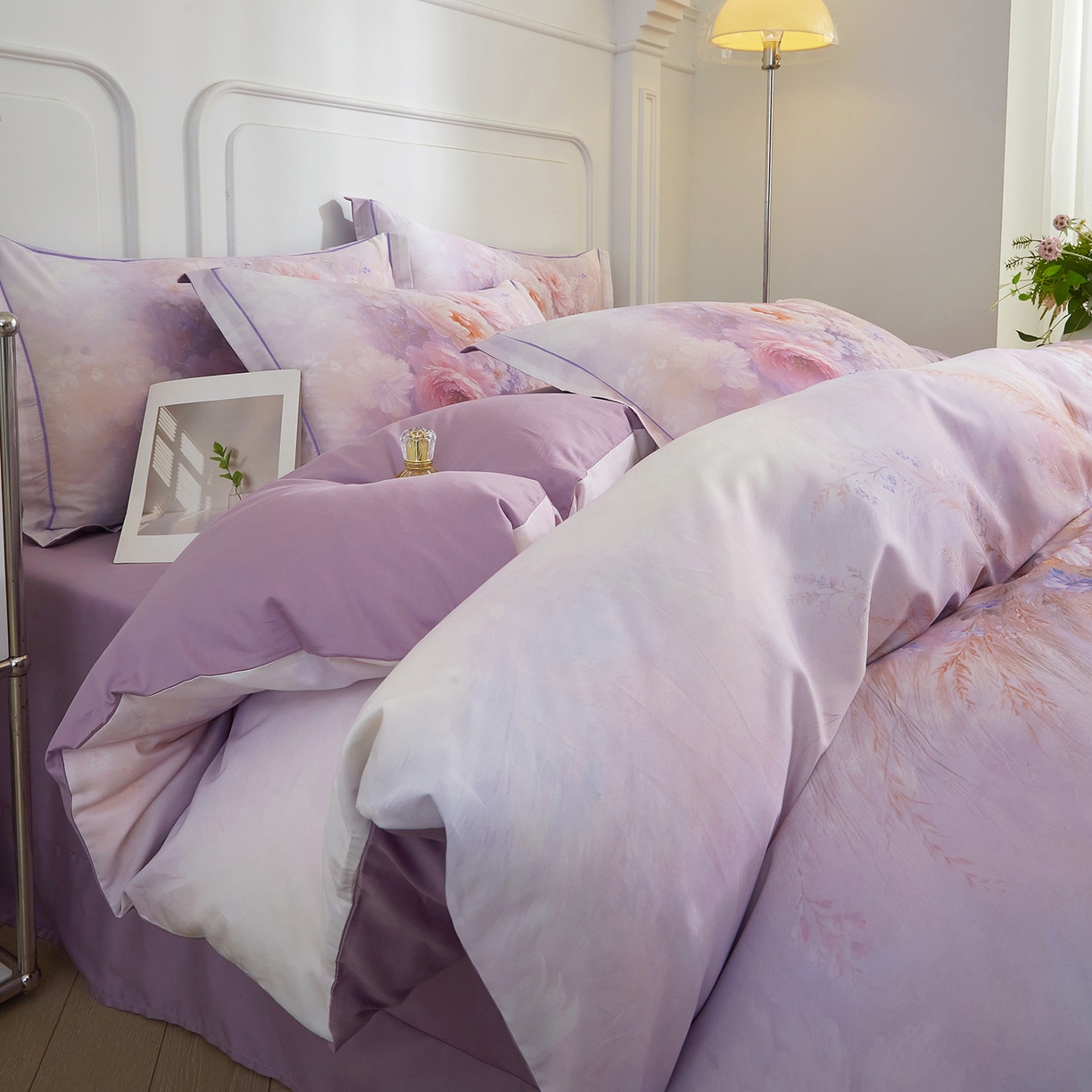 锦彩家居 2026新款全棉纯棉印花60支贡缎新疆长绒棉四件套-山月记系列 芳菲