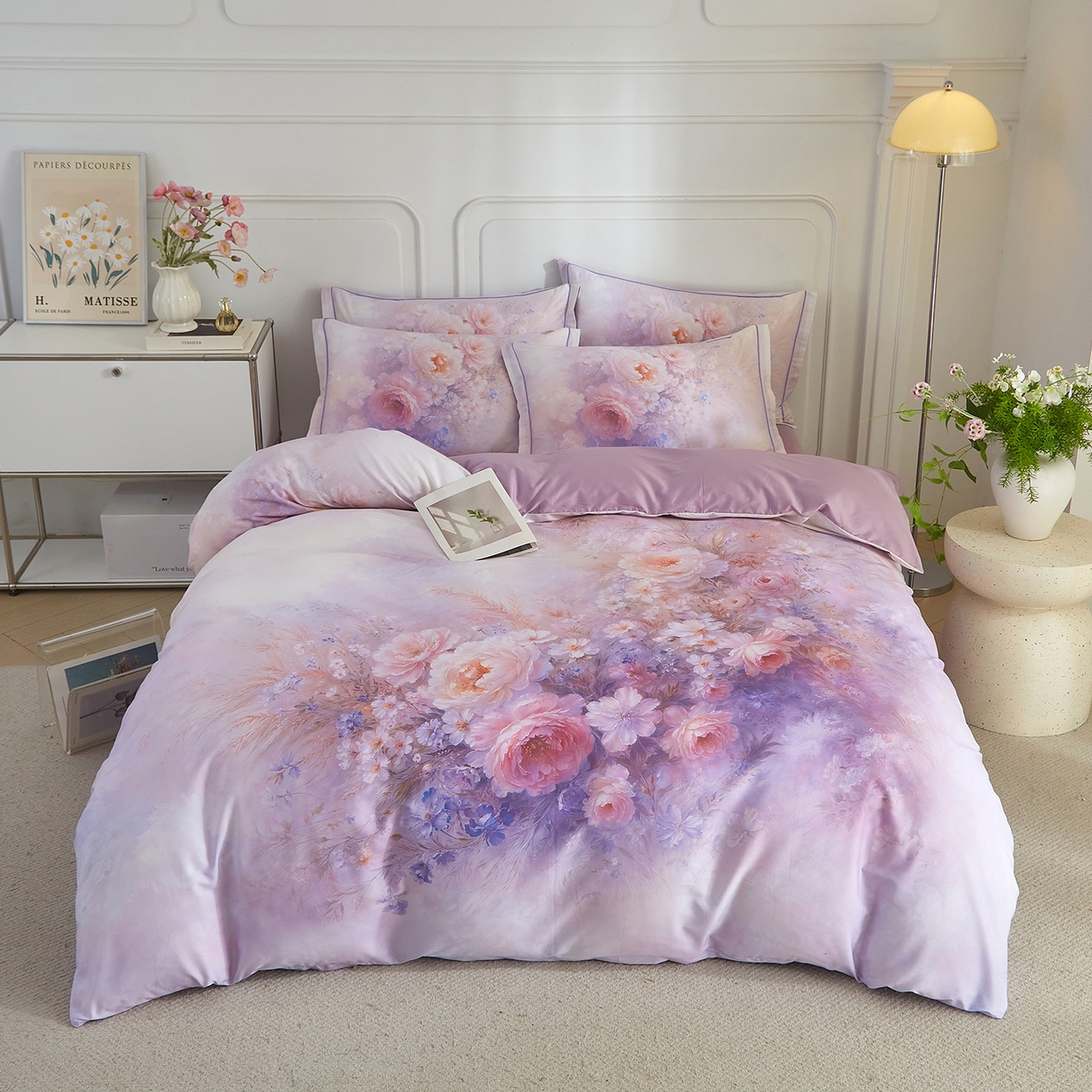 91家纺网 家纺一手货源 找家纺 锦彩家居 2026新款全棉纯棉印花60支贡缎新疆长绒棉四件套-山月记系列 芳菲