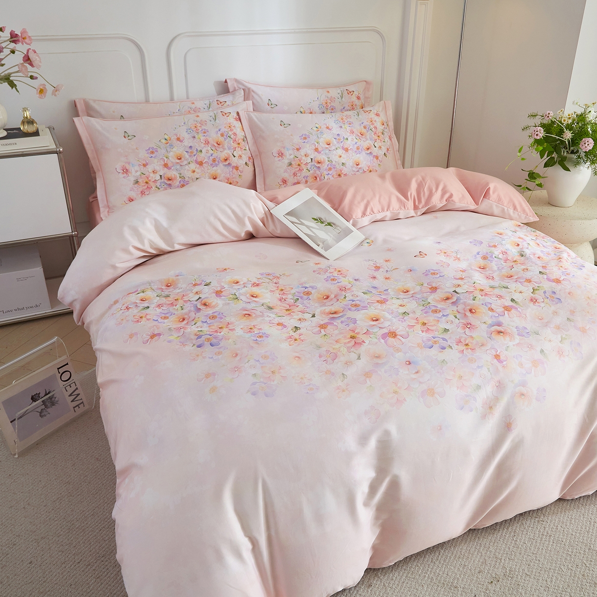 91家纺网 家纺一手货源 找家纺 锦彩家居 2026新款全棉纯棉印花60支贡缎新疆长绒棉四件套-山月记系列 芳序