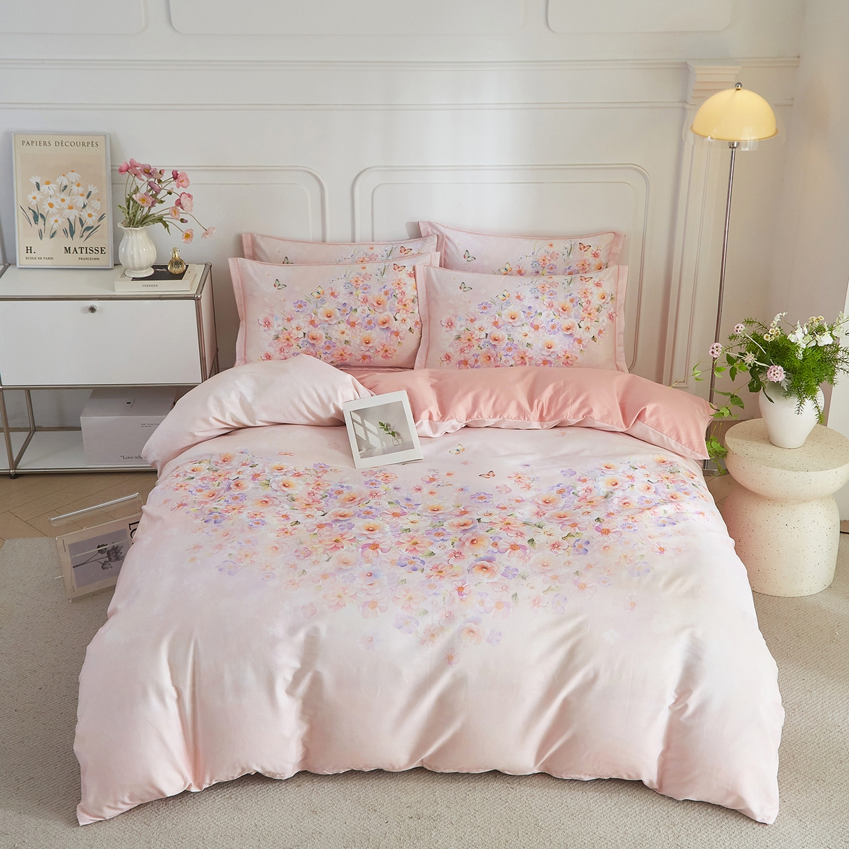 91家纺网 家纺一手货源 找家纺 锦彩家居 2026新款全棉纯棉印花60支贡缎新疆长绒棉四件套-山月记系列 芳序