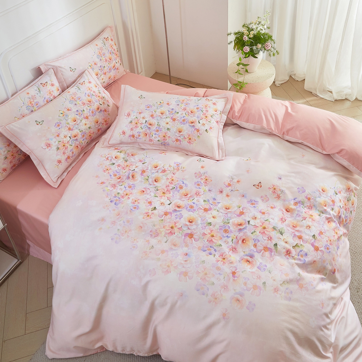 91家纺网 家纺一手货源 找家纺 锦彩家居 2026新款全棉纯棉印花60支贡缎新疆长绒棉四件套-山月记系列 芳序