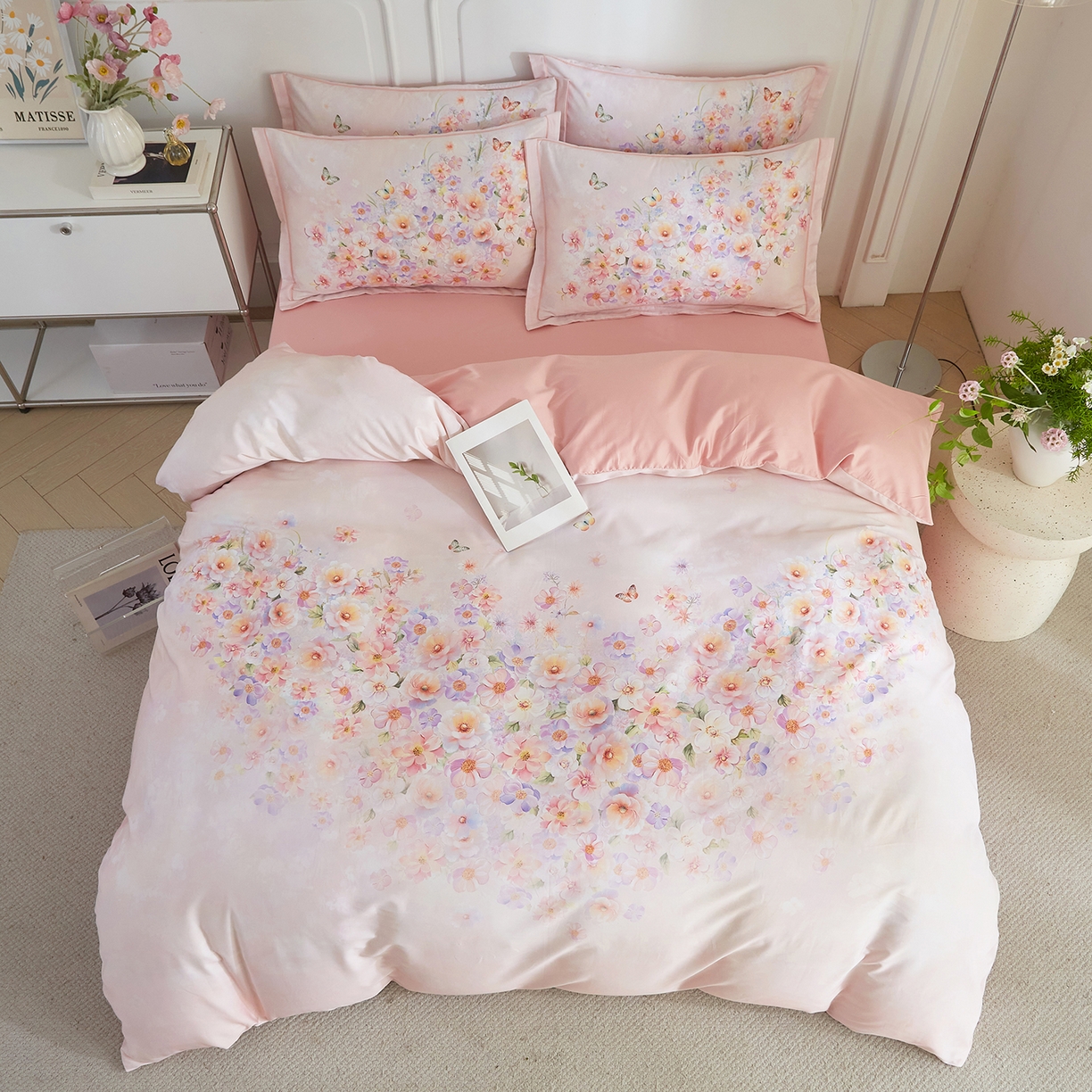 91家纺网 家纺一手货源 找家纺 锦彩家居 2026新款全棉纯棉印花60支贡缎新疆长绒棉四件套-山月记系列 芳序