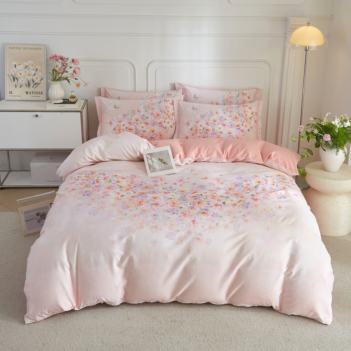 91家纺网 家纺一手货源 找家纺 锦彩家居 2026新款全棉纯棉印花60支贡缎新疆长绒棉四件套-山月记系列 芳序