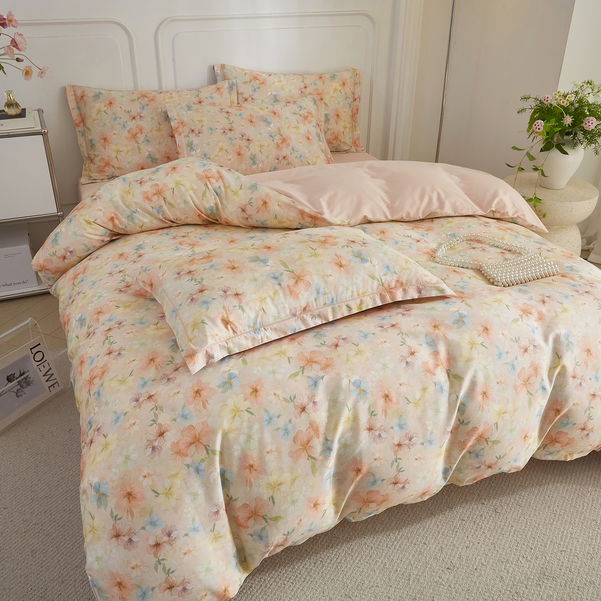 91家纺网 家纺一手货源 找家纺 锦彩家居 2026新款全棉纯棉印花60支贡缎新疆长绒棉四件套-山月记系列 风禾