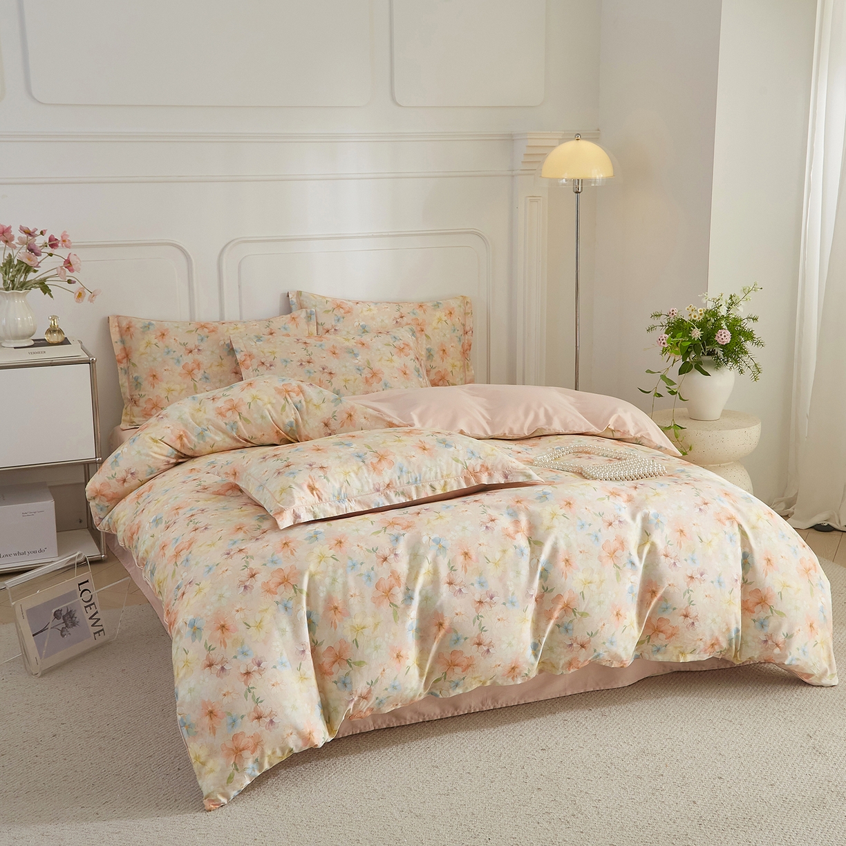 91家纺网 家纺一手货源 找家纺 锦彩家居 2026新款全棉纯棉印花60支贡缎新疆长绒棉四件套-山月记系列 风禾