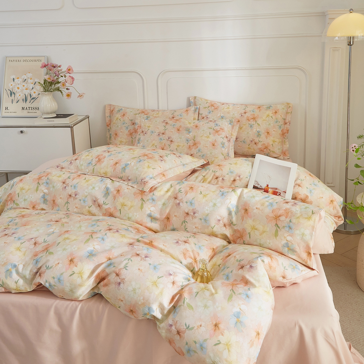 91家纺网 家纺一手货源 找家纺 锦彩家居 2026新款全棉纯棉印花60支贡缎新疆长绒棉四件套-山月记系列 风禾