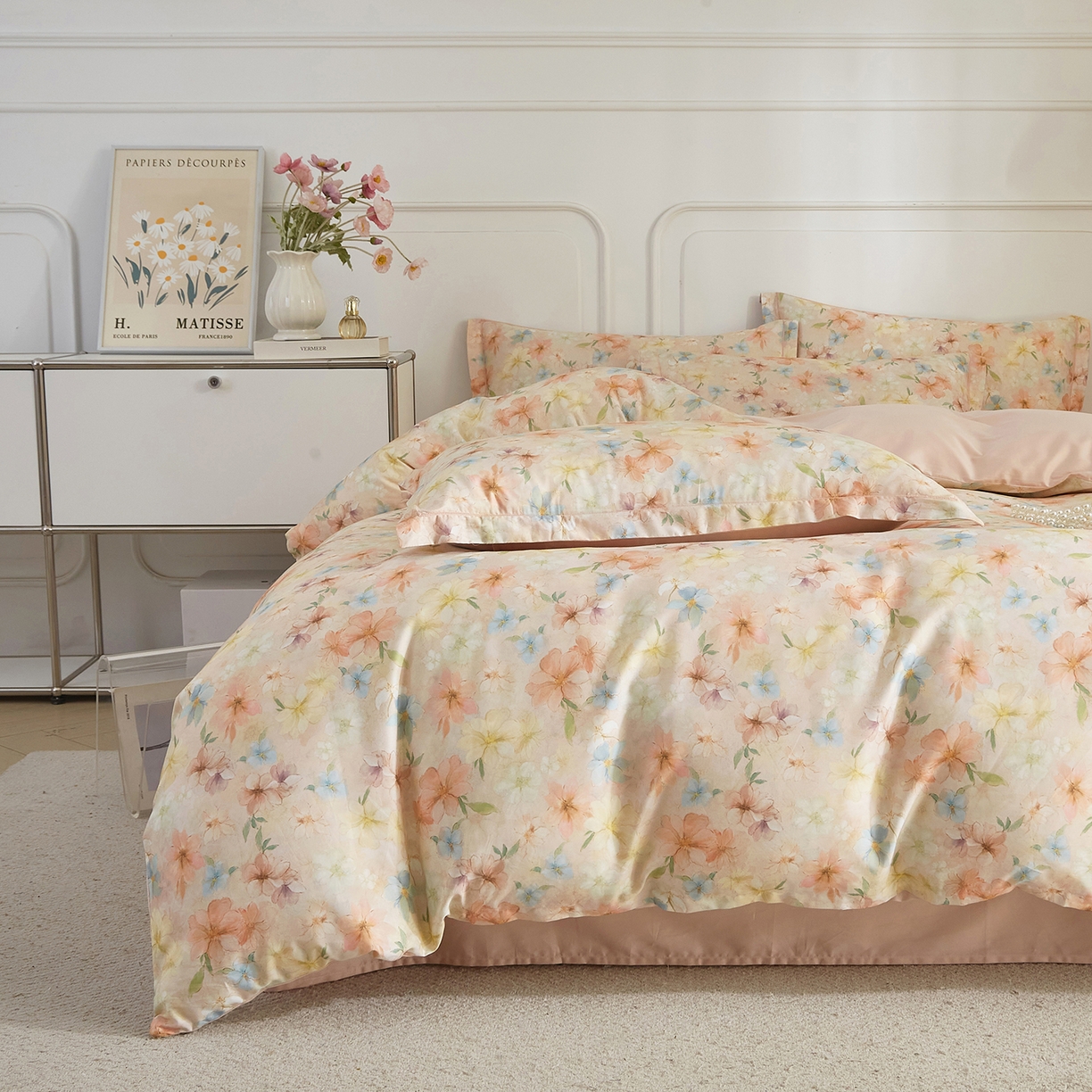 91家纺网 家纺一手货源 找家纺 锦彩家居 2026新款全棉纯棉印花60支贡缎新疆长绒棉四件套-山月记系列 风禾