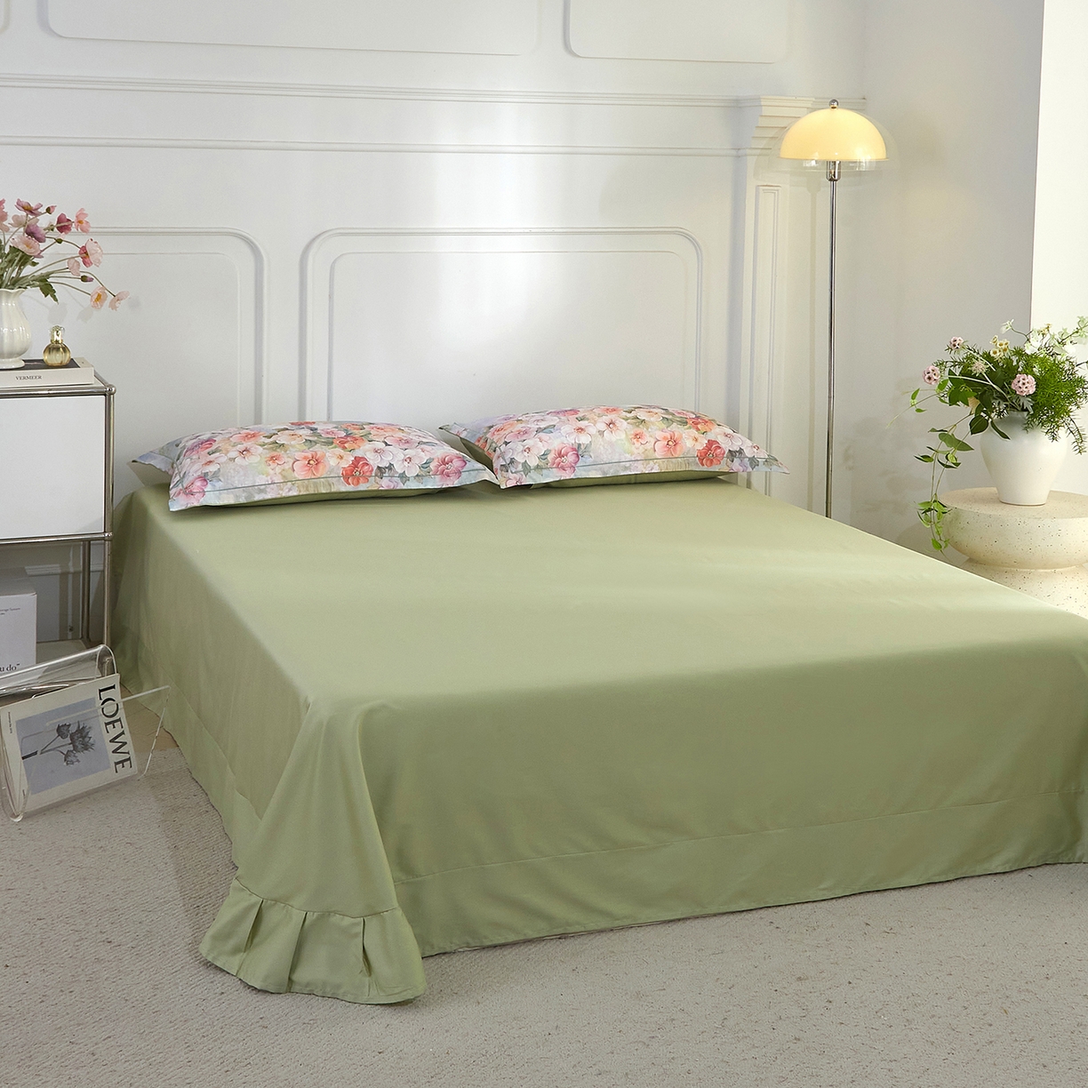 91家纺网 家纺一手货源 找家纺 锦彩家居 2026新款全棉纯棉印花60支贡缎新疆长绒棉四件套-山月记系列 绿笙