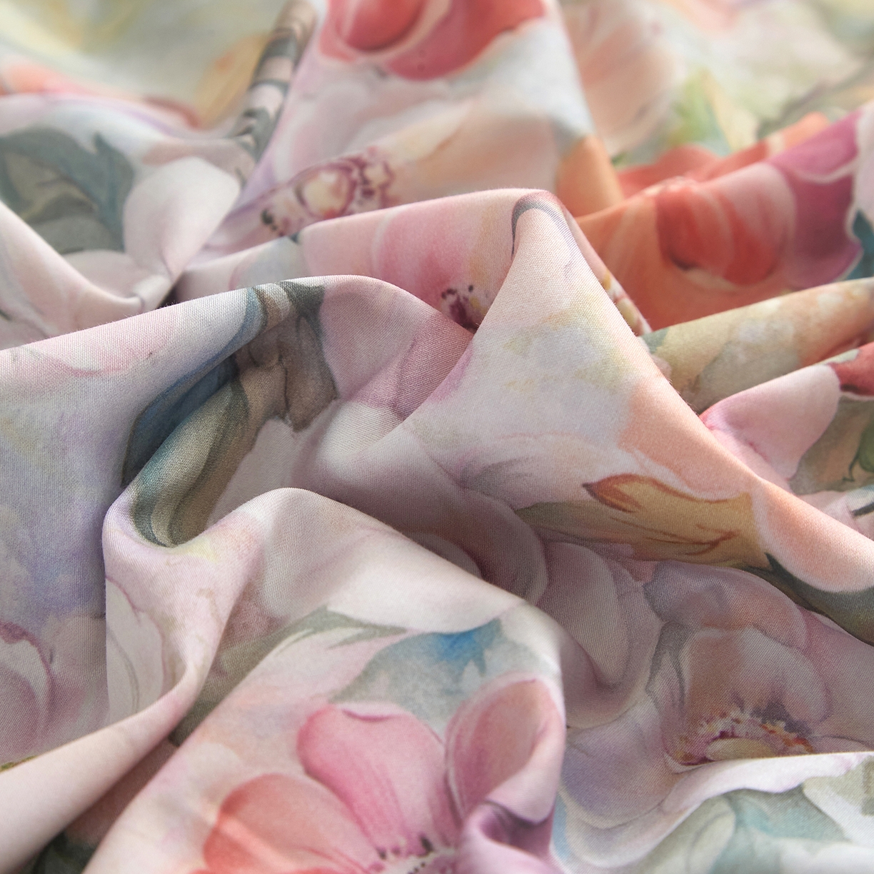 91家纺网 家纺一手货源 找家纺 锦彩家居 2026新款全棉纯棉印花60支贡缎新疆长绒棉四件套-山月记系列 绿笙