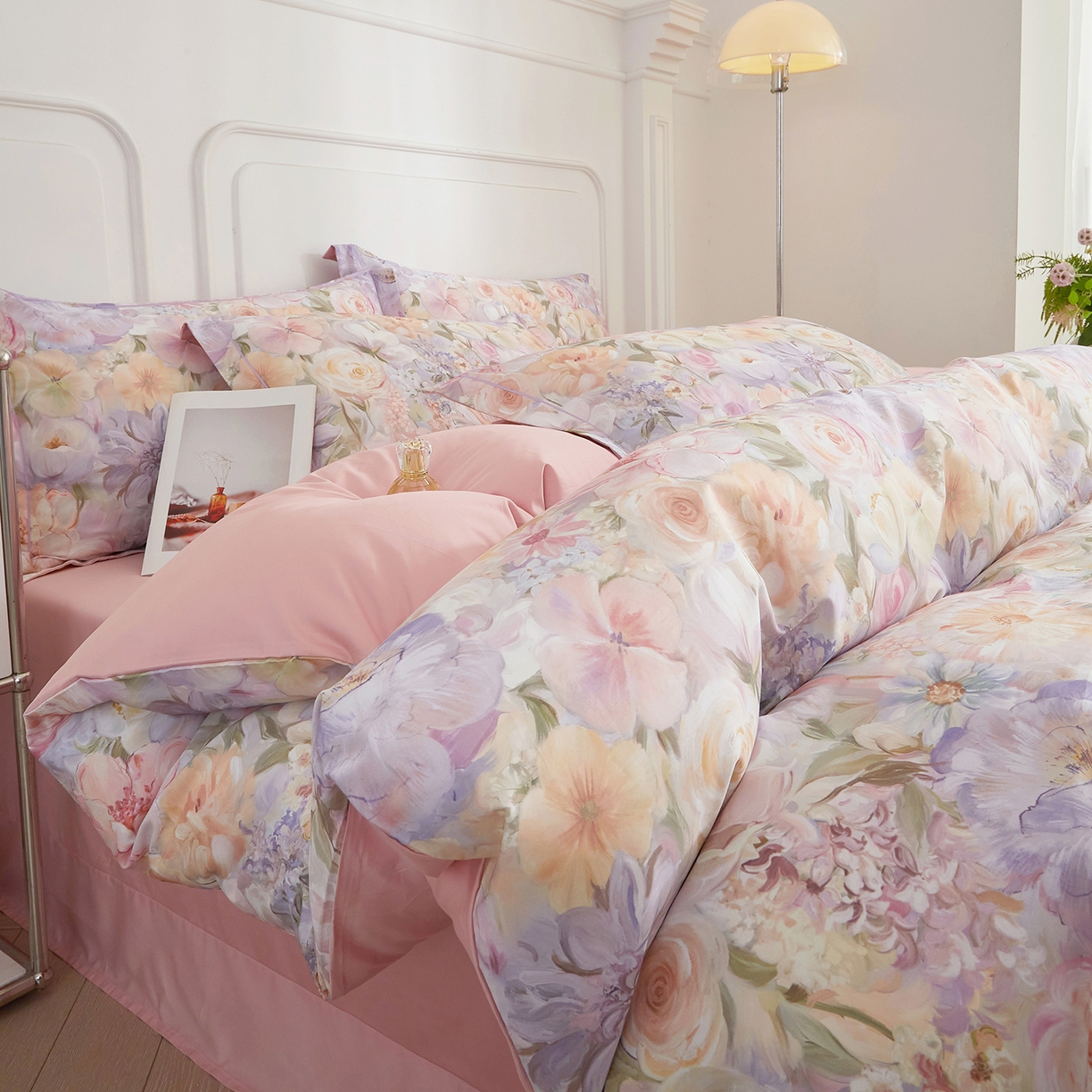 锦彩家居 2026新款全棉纯棉印花60支贡缎新疆长绒棉四件套-山月记系列 浅春