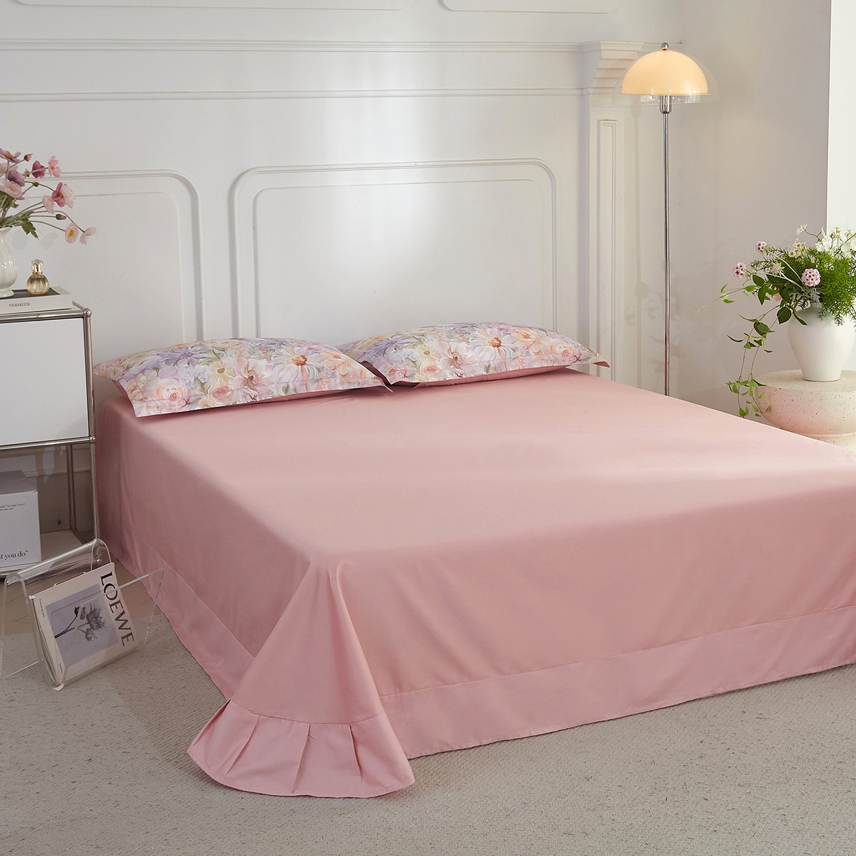 91家纺网 家纺一手货源 找家纺 锦彩家居 2026新款全棉纯棉印花60支贡缎新疆长绒棉四件套-山月记系列 浅春