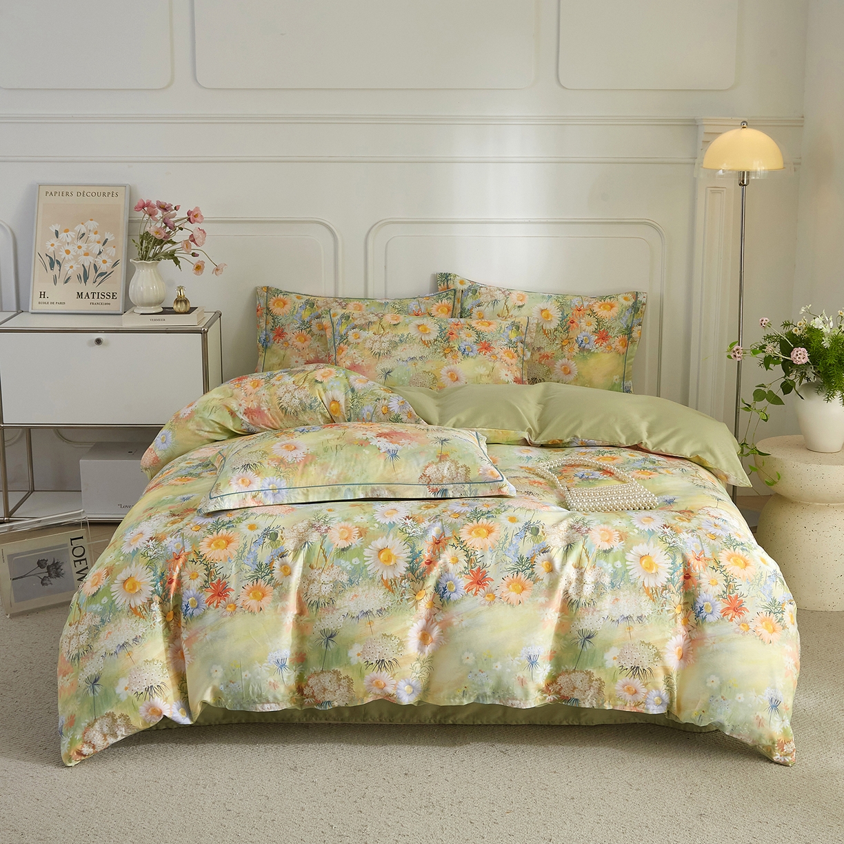 91家纺网 家纺一手货源 找家纺 锦彩家居 2026新款全棉纯棉印花60支贡缎新疆长绒棉四件套-山月记系列 青苒