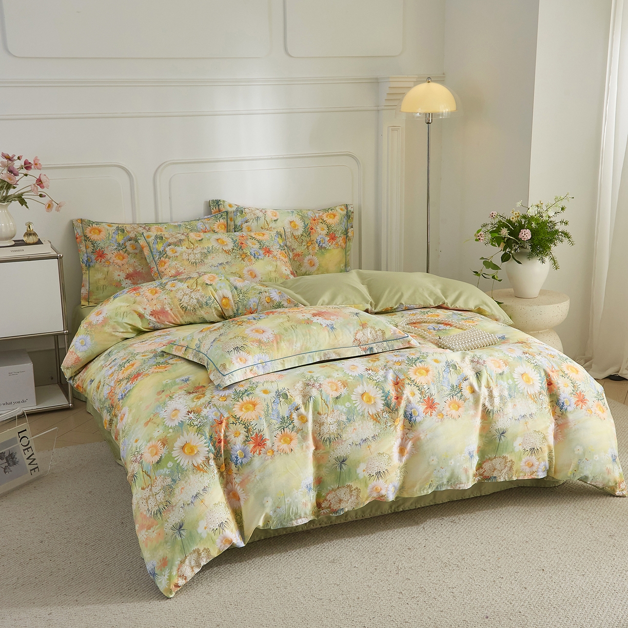 91家纺网 家纺一手货源 找家纺 锦彩家居 2026新款全棉纯棉印花60支贡缎新疆长绒棉四件套-山月记系列 青苒