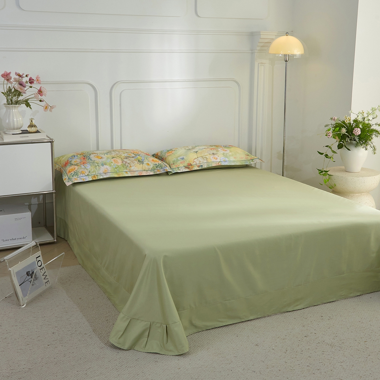 91家纺网 家纺一手货源 找家纺 锦彩家居 2026新款全棉纯棉印花60支贡缎新疆长绒棉四件套-山月记系列 青苒