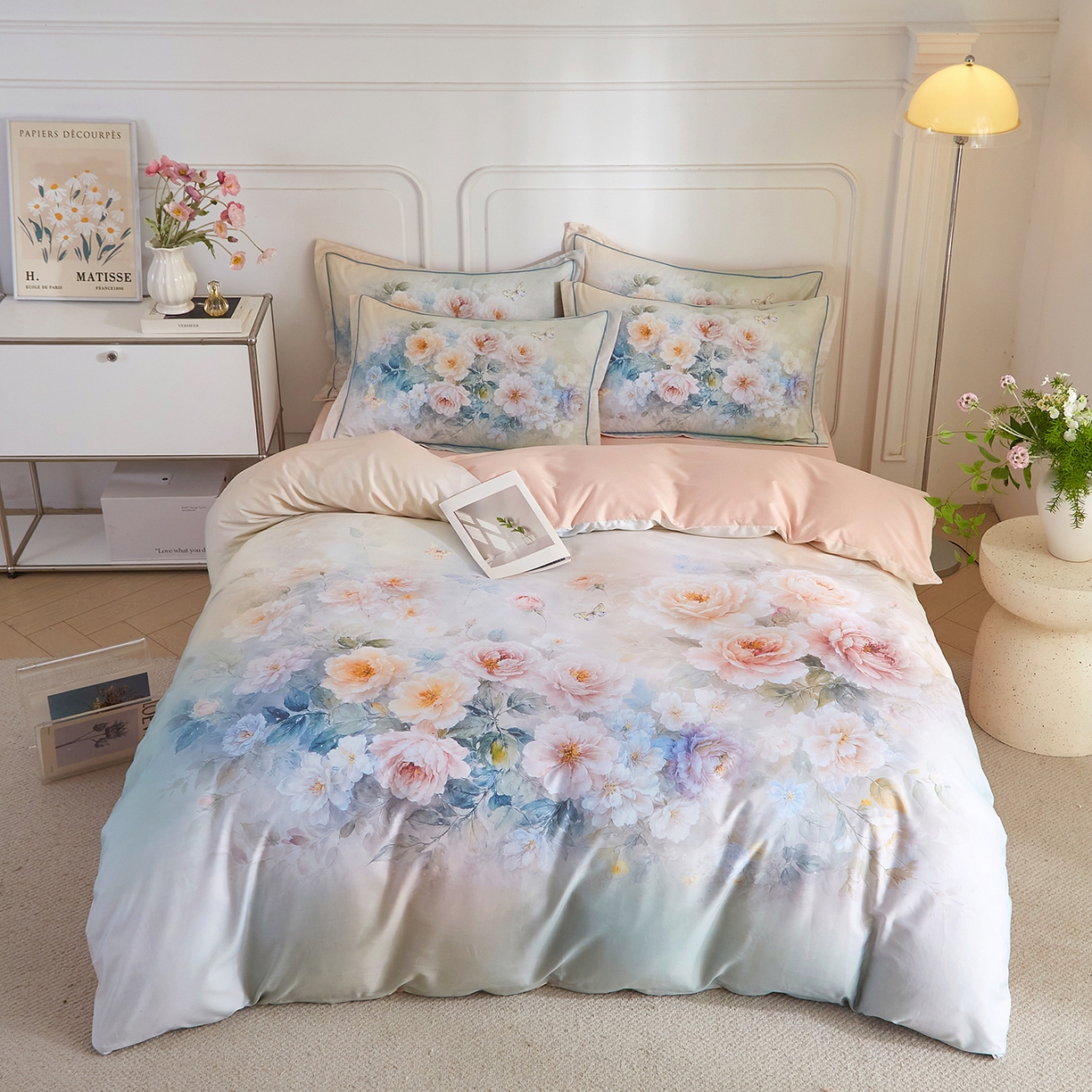 91家纺网 家纺一手货源 找家纺 锦彩家居 2026新款全棉纯棉印花60支贡缎新疆长绒棉四件套-山月记系列 棠华