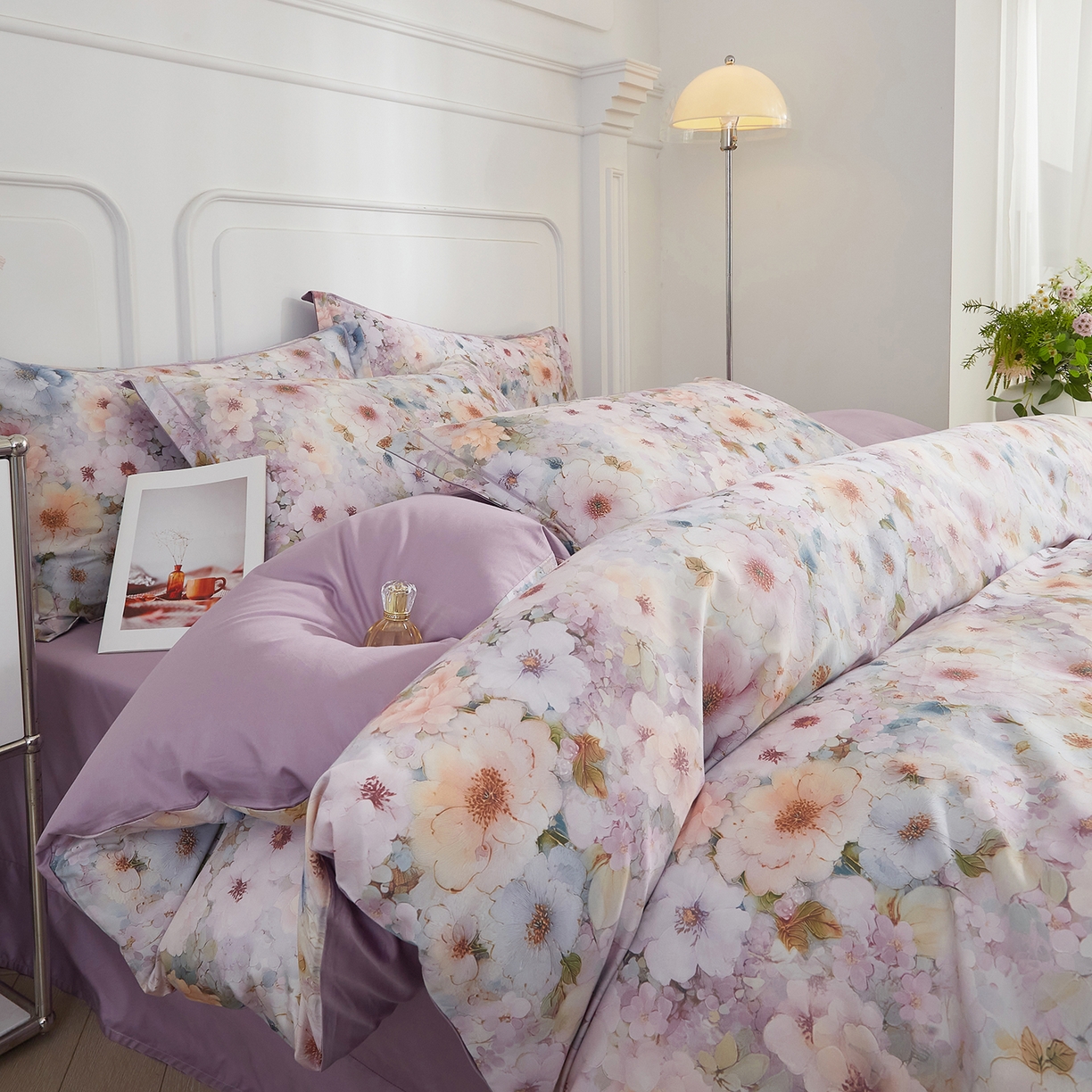 锦彩家居 2026新款全棉纯棉印花60支贡缎新疆长绒棉四件套-山月记系列 晚芳