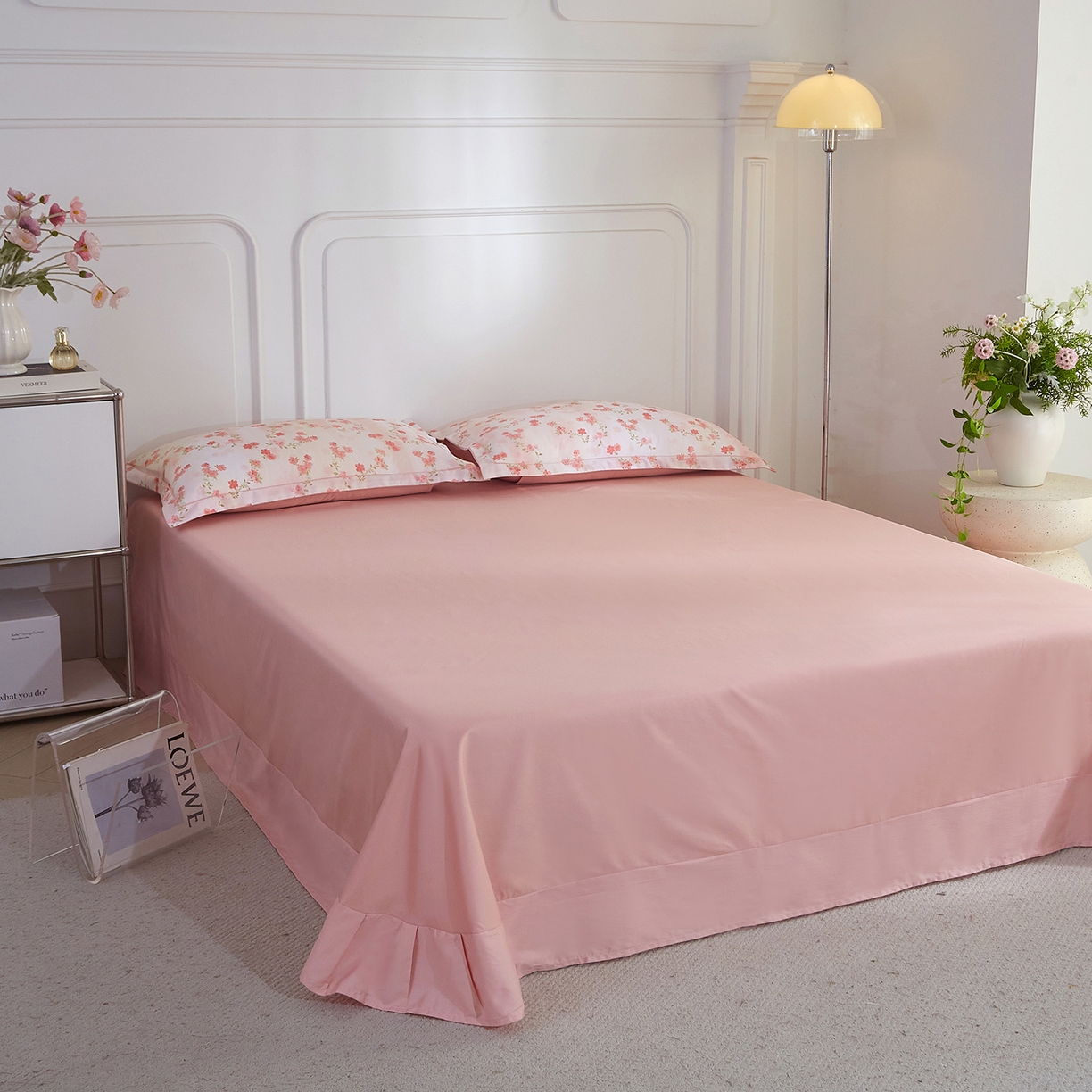 91家纺网 家纺一手货源 找家纺 锦彩家居 2026新款全棉纯棉印花60支贡缎新疆长绒棉四件套-山月记系列 樱落