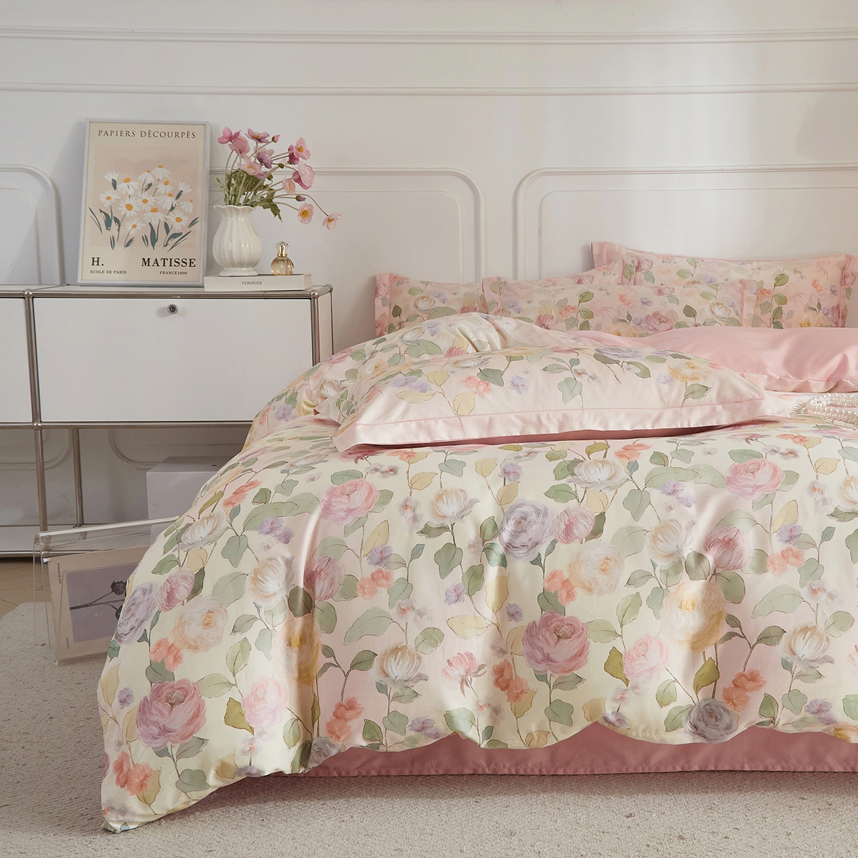 91家纺网 家纺一手货源 找家纺 锦彩家居 2026新款全棉纯棉印花60支贡缎新疆长绒棉四件套-山月记系列 云舒