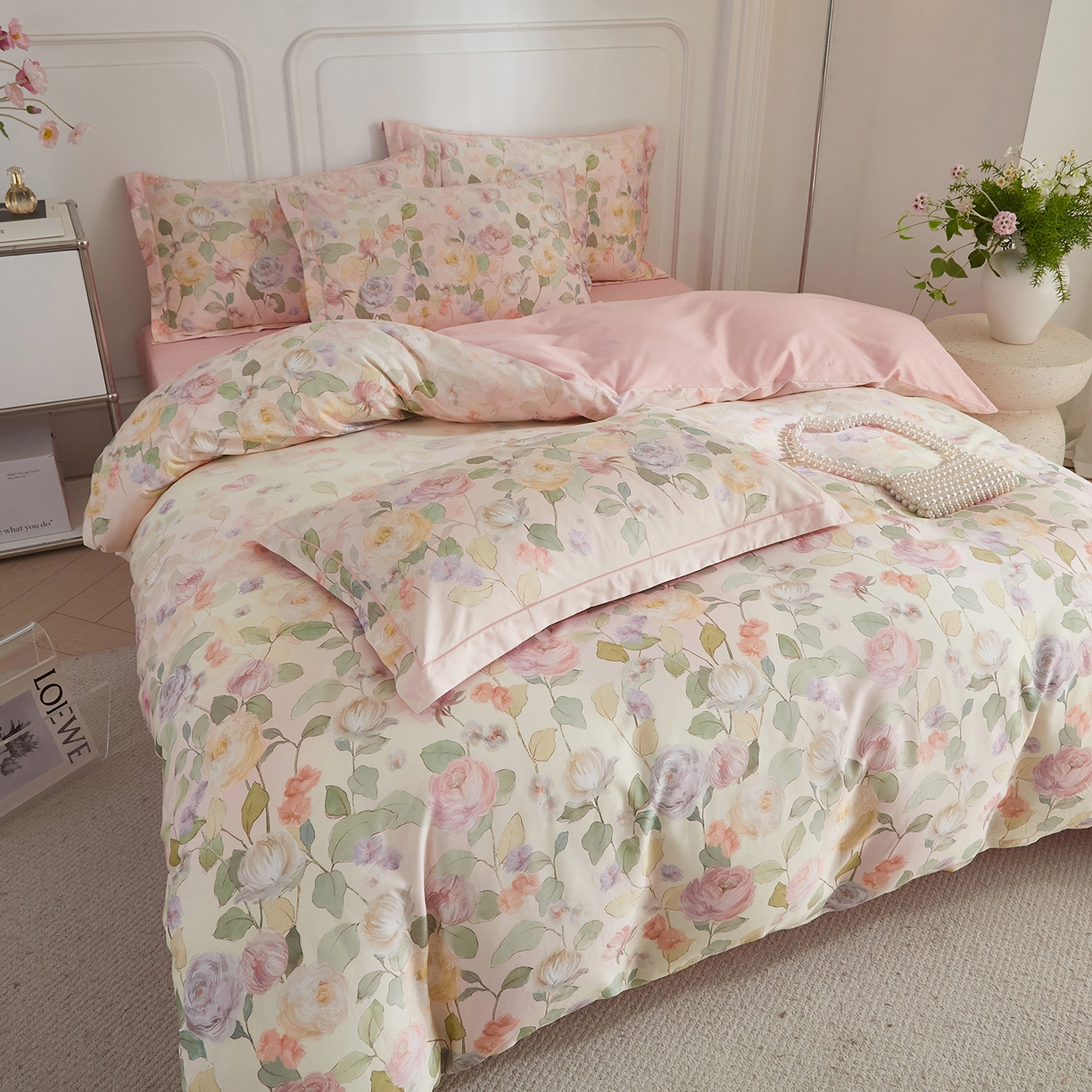 91家纺网 家纺一手货源 找家纺 锦彩家居 2026新款全棉纯棉印花60支贡缎新疆长绒棉四件套-山月记系列 云舒