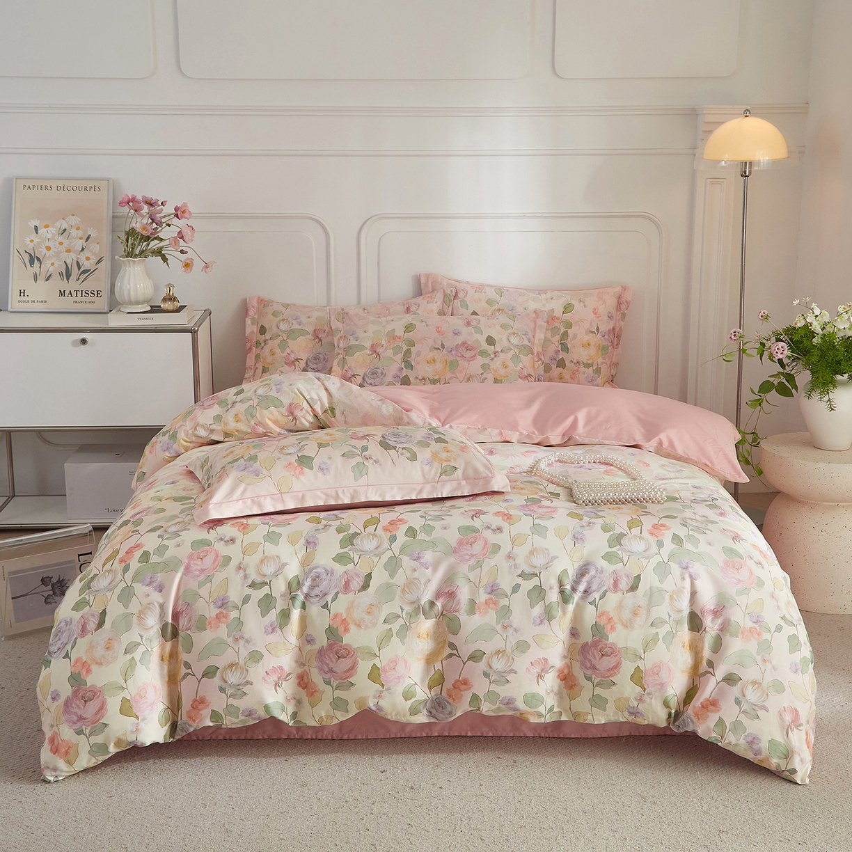 91家纺网 家纺一手货源 找家纺 锦彩家居 2026新款全棉纯棉印花60支贡缎新疆长绒棉四件套-山月记系列 云舒