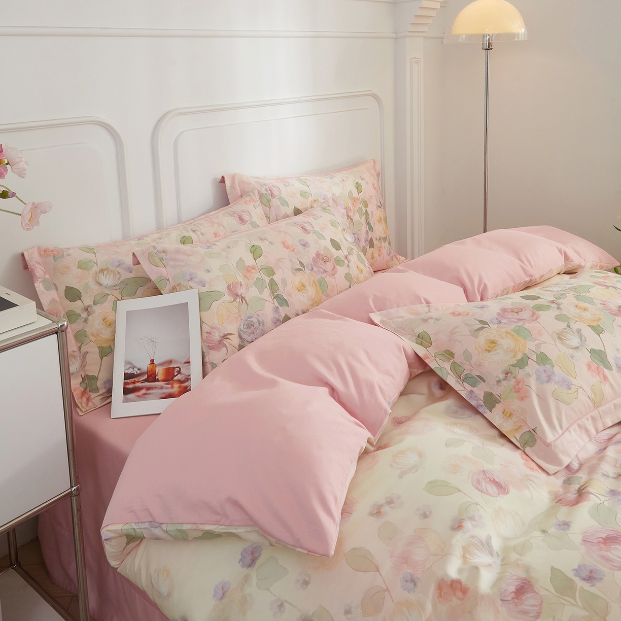 91家纺网 家纺一手货源 找家纺 锦彩家居 2026新款全棉纯棉印花60支贡缎新疆长绒棉四件套-山月记系列 云舒