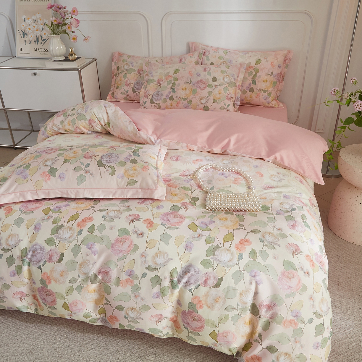 91家纺网 家纺一手货源 找家纺 锦彩家居 2026新款全棉纯棉印花60支贡缎新疆长绒棉四件套-山月记系列 云舒