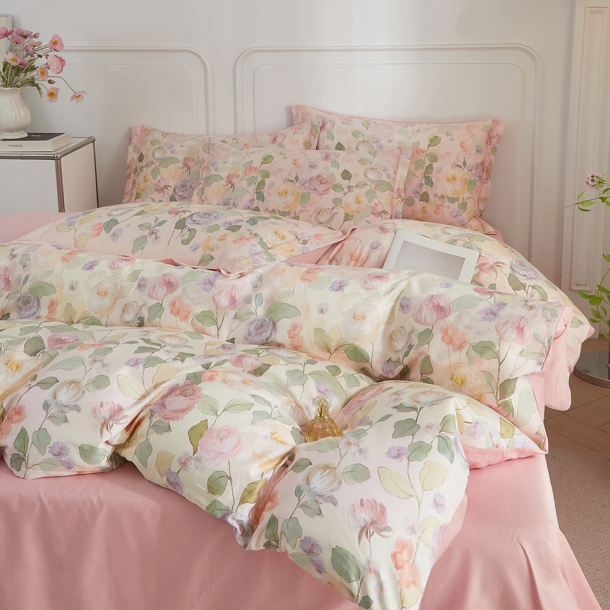 91家纺网 家纺一手货源 找家纺 锦彩家居 2026新款全棉纯棉印花60支贡缎新疆长绒棉四件套-山月记系列 云舒