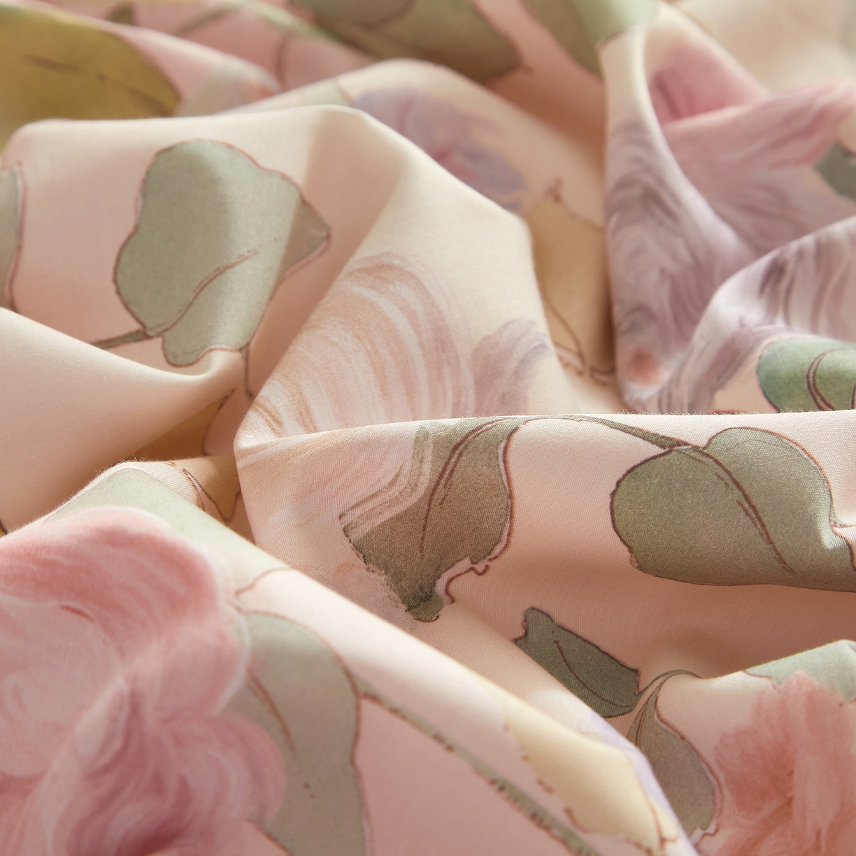 91家纺网 家纺一手货源 找家纺 锦彩家居 2026新款全棉纯棉印花60支贡缎新疆长绒棉四件套-山月记系列 云舒