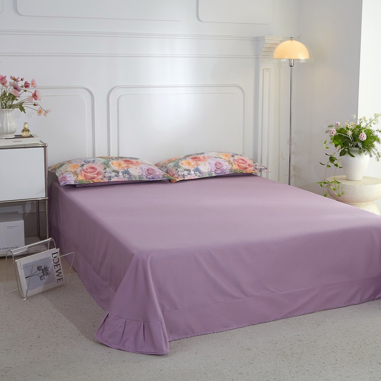 91家纺网 家纺一手货源 找家纺 锦彩家居 2026新款全棉纯棉印花60支贡缎新疆长绒棉四件套-山月记系列 枕春