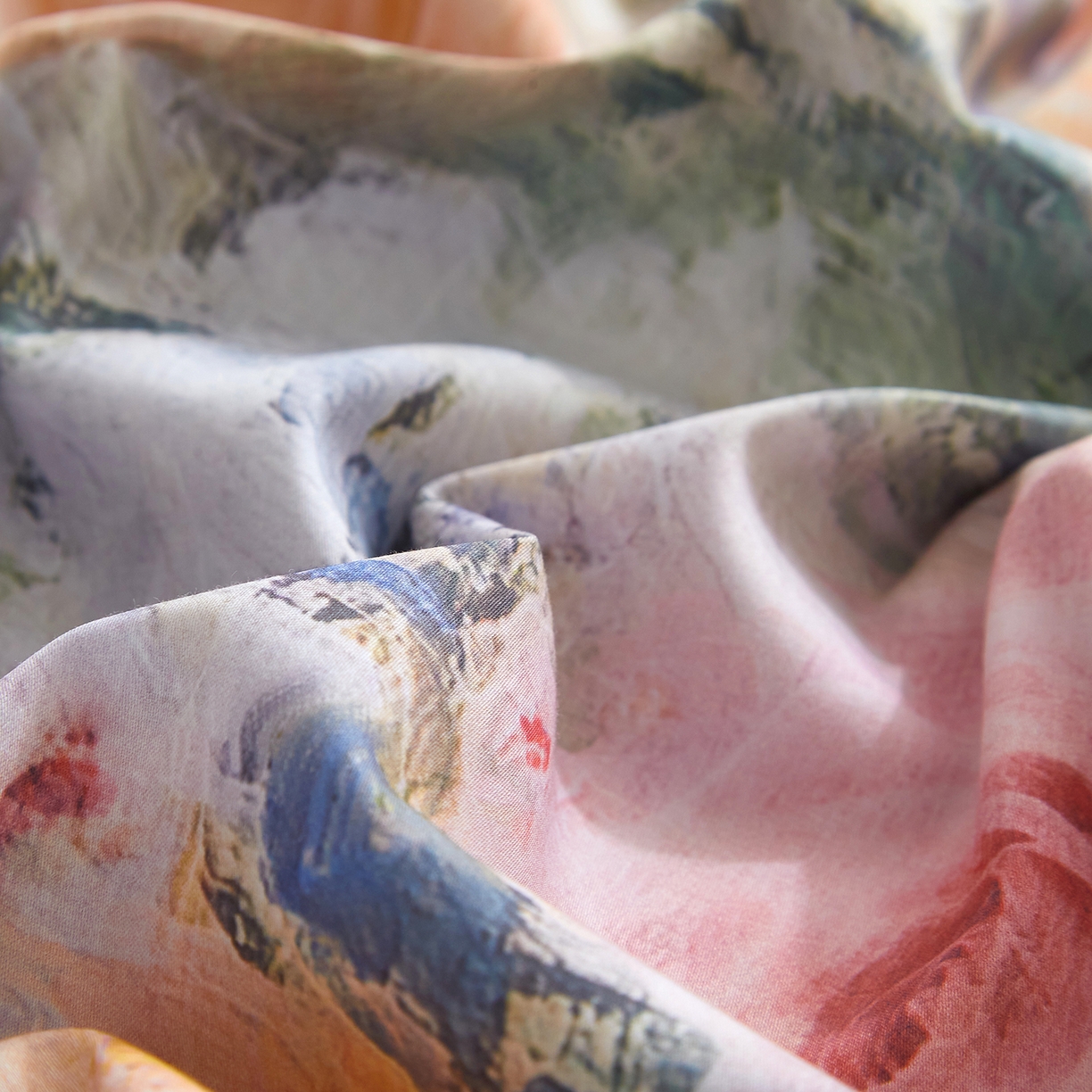 91家纺网 家纺一手货源 找家纺 锦彩家居 2026新款全棉纯棉印花60支贡缎新疆长绒棉四件套-山月记系列 枕春