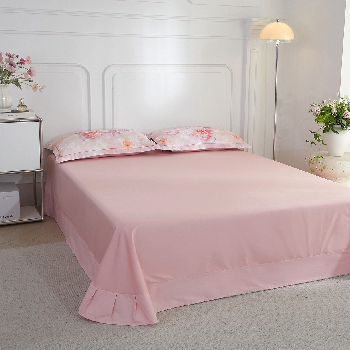 91家纺网 家纺一手货源 找家纺 锦彩家居 2026新款全棉纯棉印花60支贡缎新疆长绒棉四件套-山月记系列 芷春