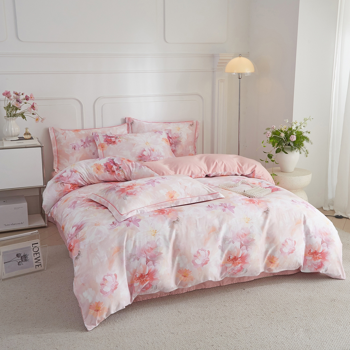 91家纺网 家纺一手货源 找家纺 锦彩家居 2026新款全棉纯棉印花60支贡缎新疆长绒棉四件套-山月记系列 芷春