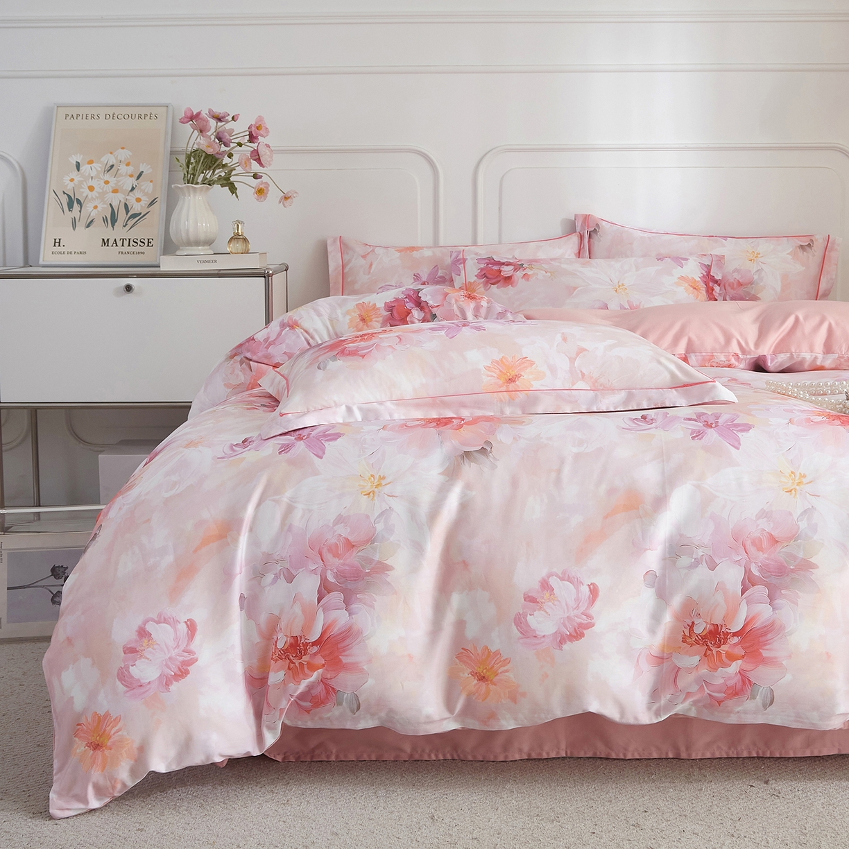 91家纺网 家纺一手货源 找家纺 锦彩家居 2026新款全棉纯棉印花60支贡缎新疆长绒棉四件套-山月记系列 芷春