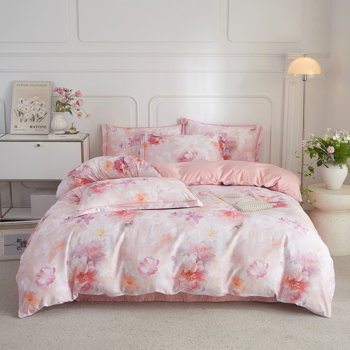 91家纺网 家纺一手货源 找家纺 锦彩家居 2026新款全棉纯棉印花60支贡缎新疆长绒棉四件套-山月记系列 芷春