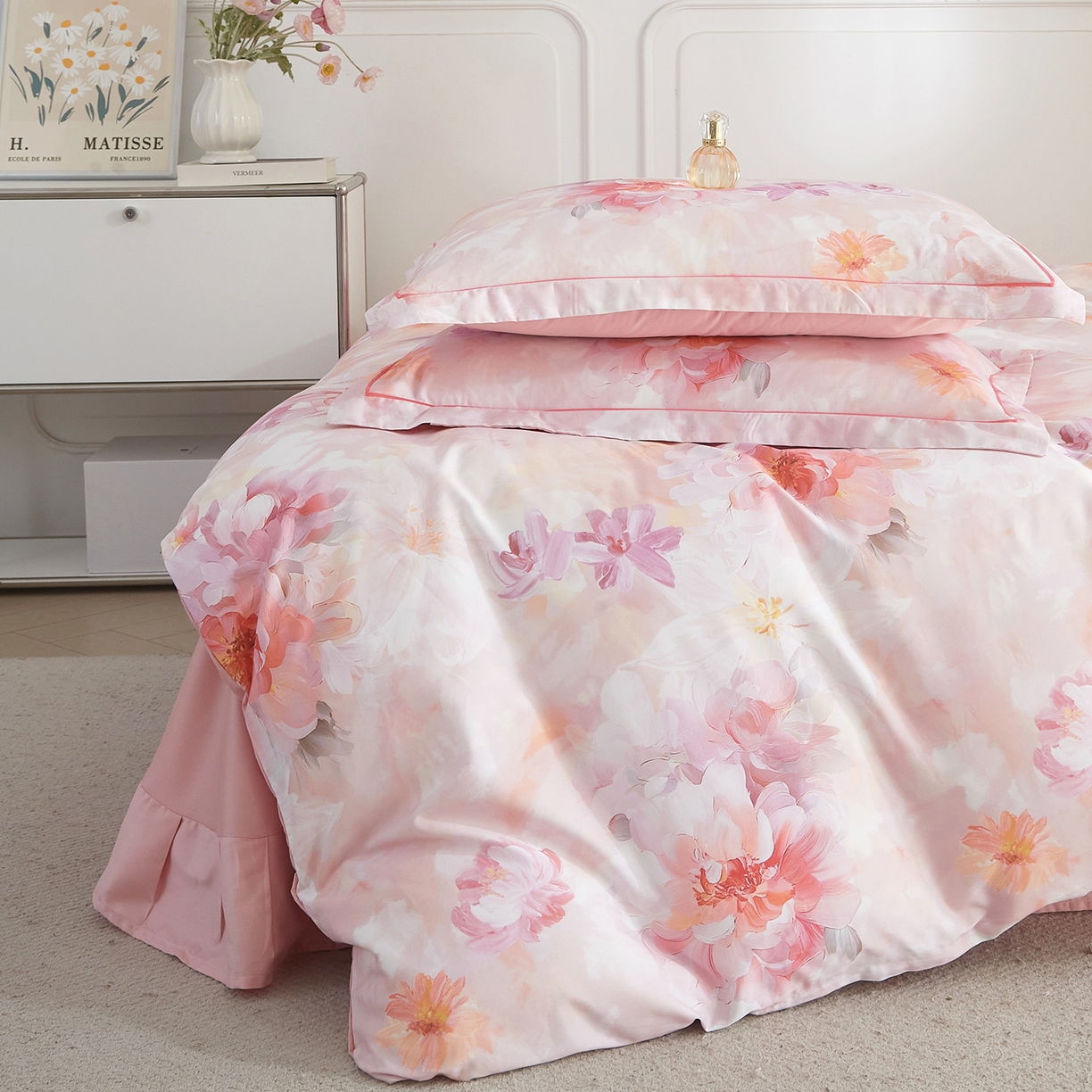 91家纺网 家纺一手货源 找家纺 锦彩家居 2026新款全棉纯棉印花60支贡缎新疆长绒棉四件套-山月记系列 芷春