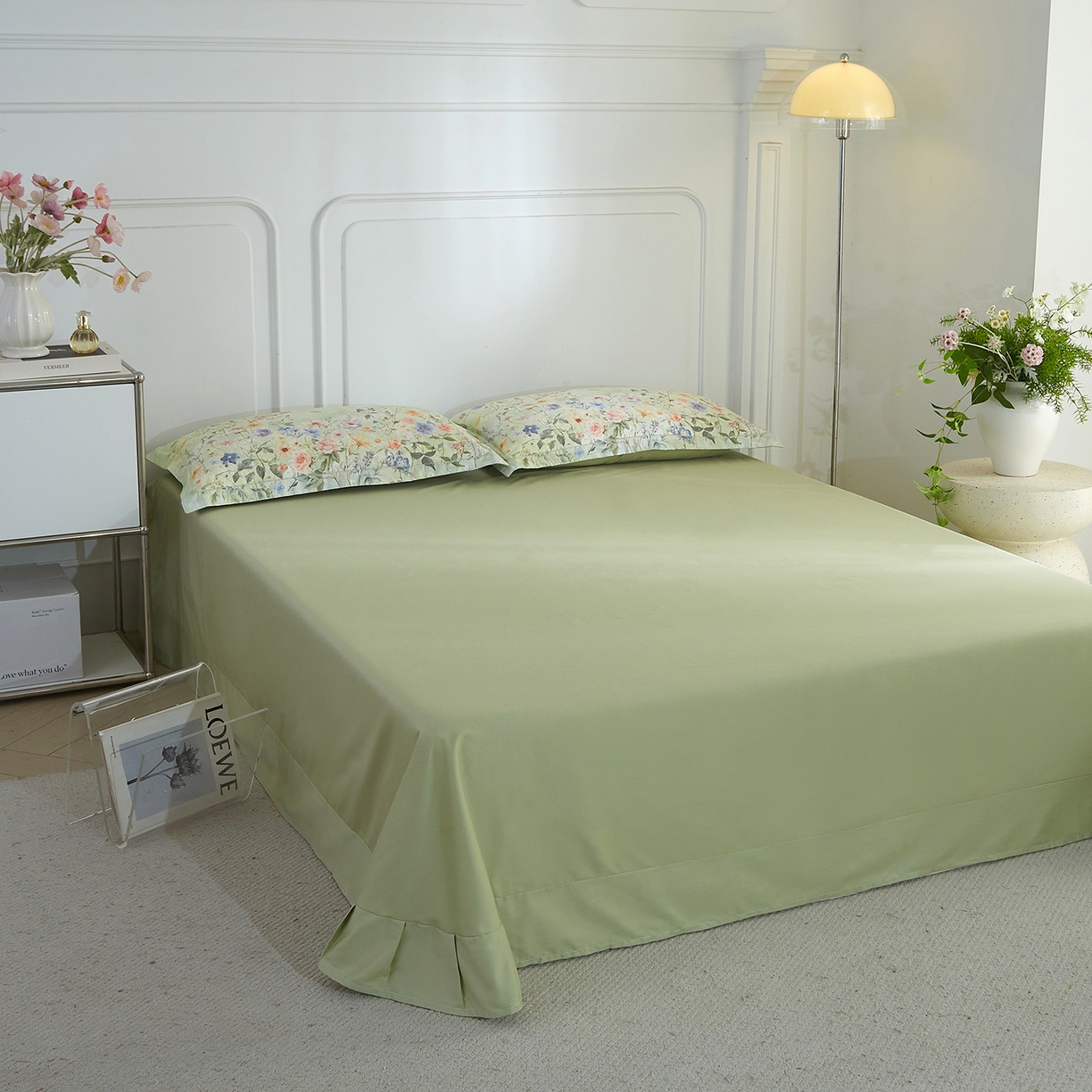 91家纺网 家纺一手货源 找家纺 锦彩家居 2026新款全棉纯棉印花60支贡缎新疆长绒棉四件套-山月记系列 烟柳绿