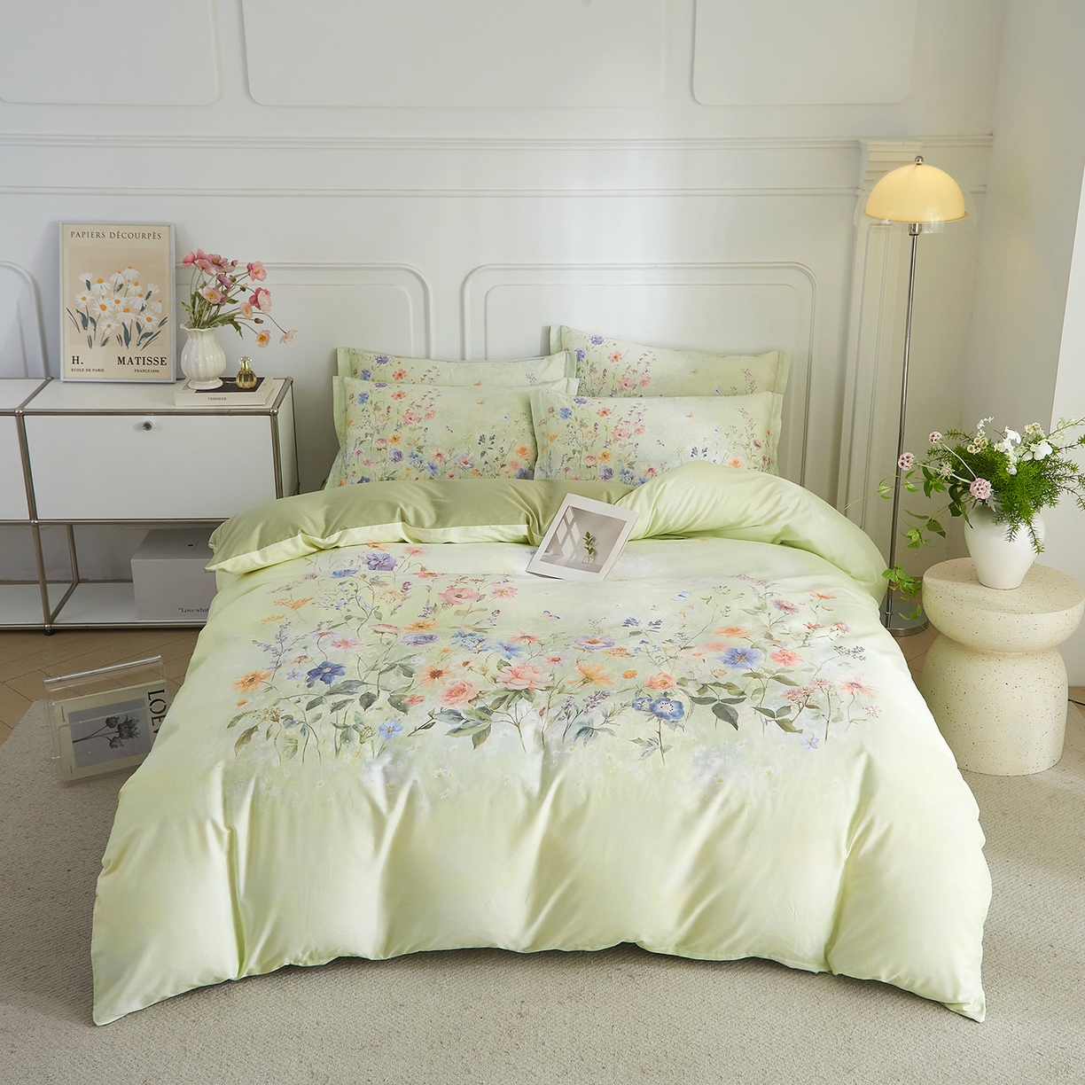 91家纺网 家纺一手货源 找家纺 锦彩家居 2026新款全棉纯棉印花60支贡缎新疆长绒棉四件套-山月记系列 烟柳绿