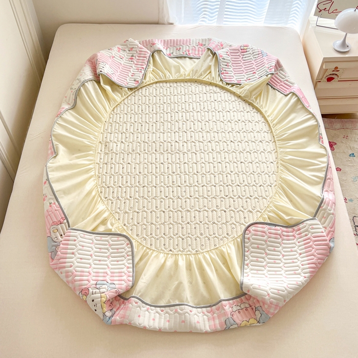 91家纺网 家纺一手货源 找家纺 （总）柒月家居 2026新款小清新床笠款乳胶凉席床笠夏被四件套