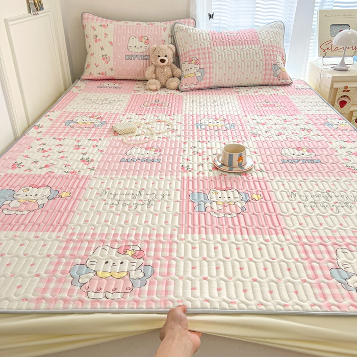 91家纺网 家纺一手货源 找家纺 （总）柒月家居 2026新款小清新床笠款乳胶凉席床笠夏被四件套