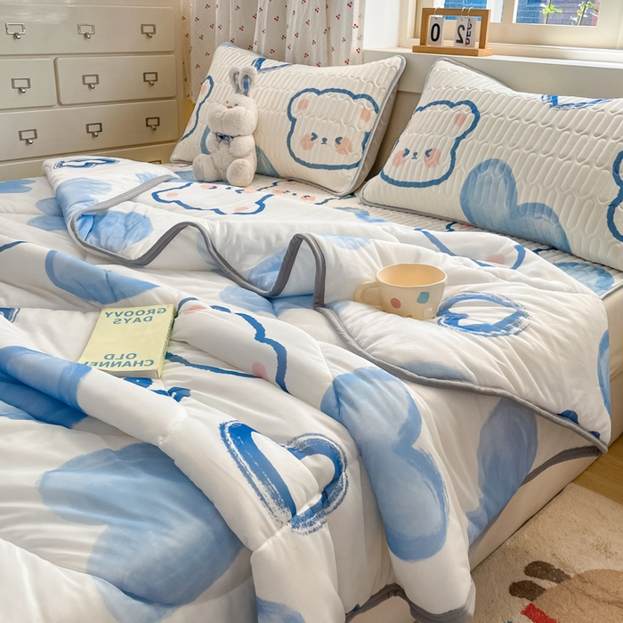 91家纺网 家纺一手货源 找家纺 （总）柒月家居 2026新款小清新床笠款乳胶凉席床笠夏被四件套