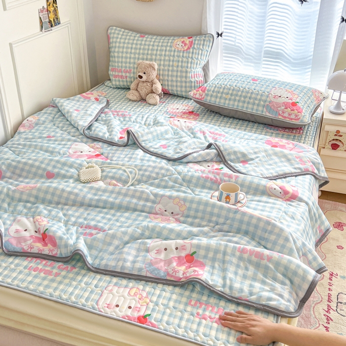 柒月家居 2026新款小清新床笠款乳胶凉席床笠夏被四件套 床笠-蓝格甜猫