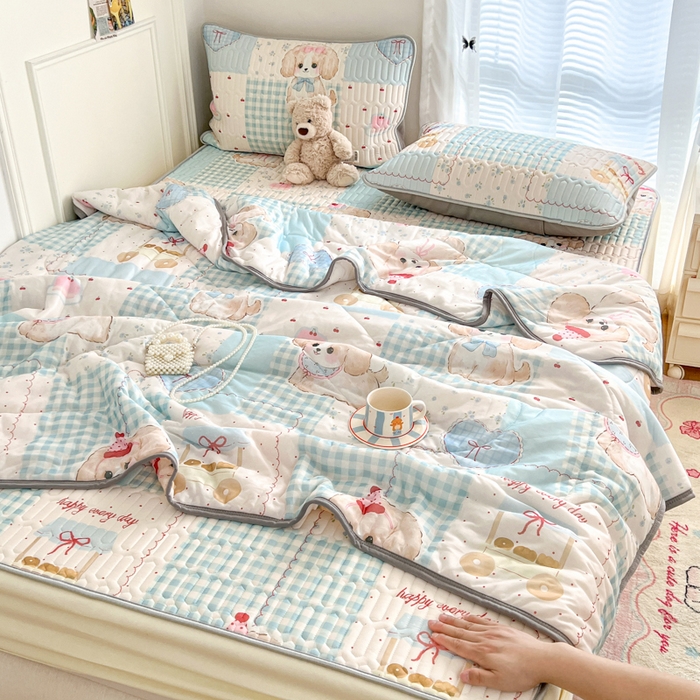 柒月家居 2026新款小清新床笠款乳胶凉席床笠夏被四件套 床笠-蓝块汪仔