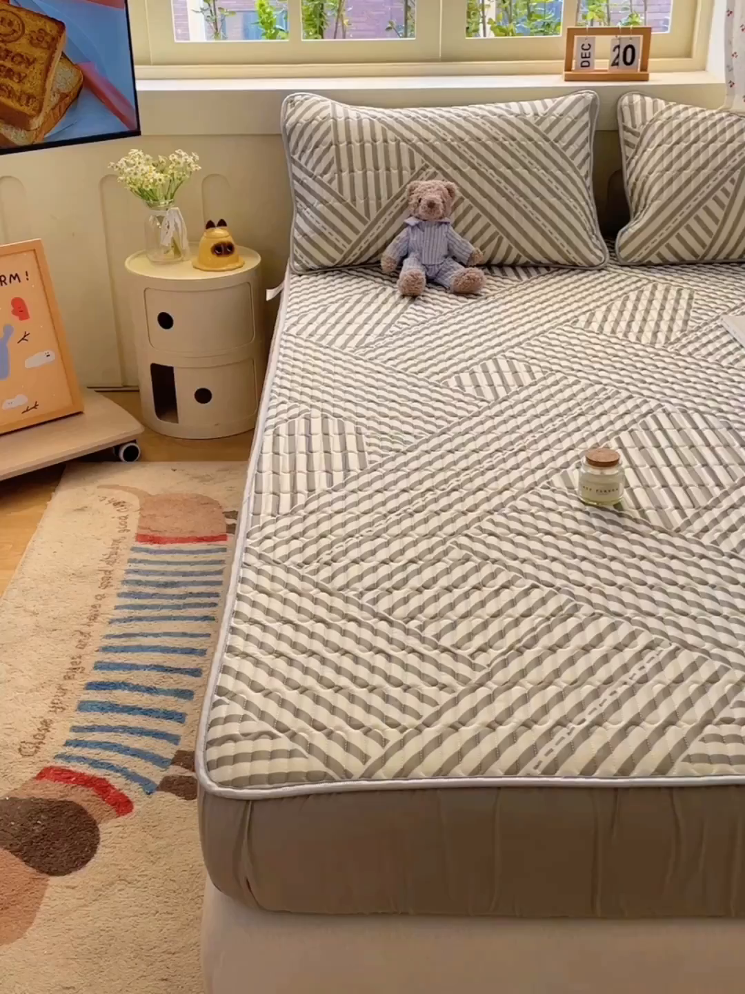 91家纺网 家纺一手货源 找家纺 柒月家居 2026新款小清新床笠款乳胶凉席床笠夏被四件套 床笠-格调