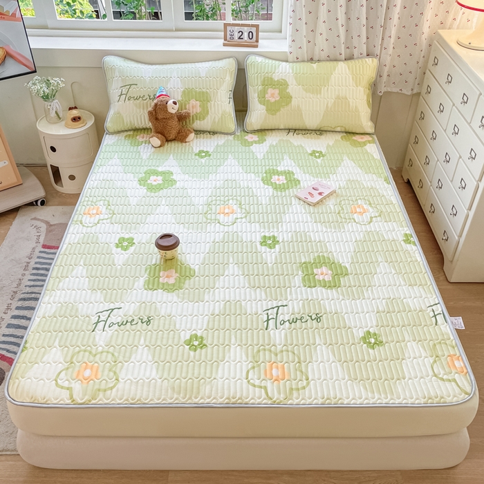 91家纺网 家纺一手货源 找家纺 柒月家居 2026新款小清新床笠款乳胶凉席床笠夏被四件套 床笠-花季