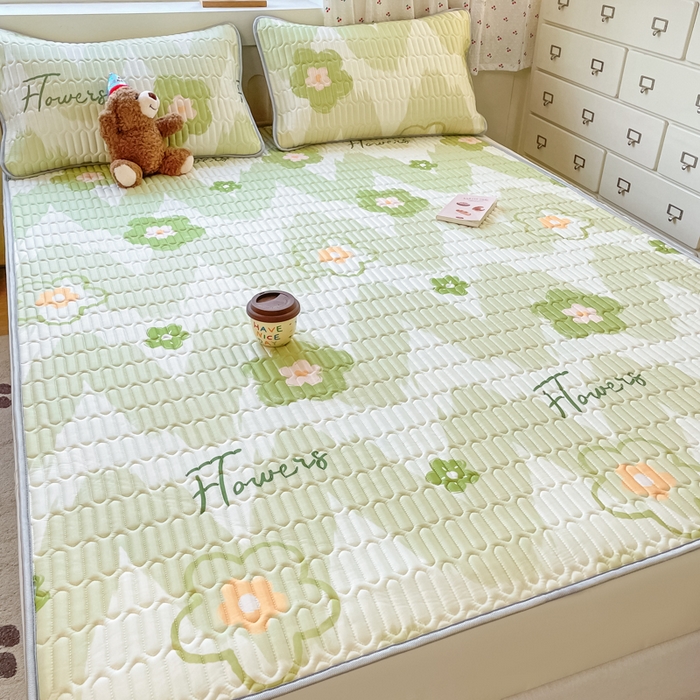 91家纺网 家纺一手货源 找家纺 柒月家居 2026新款小清新床笠款乳胶凉席床笠夏被四件套 床笠-花季