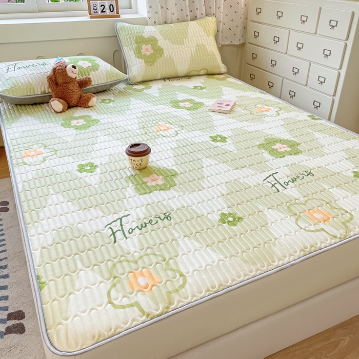 91家纺网 家纺一手货源 找家纺 柒月家居 2026新款小清新床笠款乳胶凉席床笠夏被四件套 床笠-花季