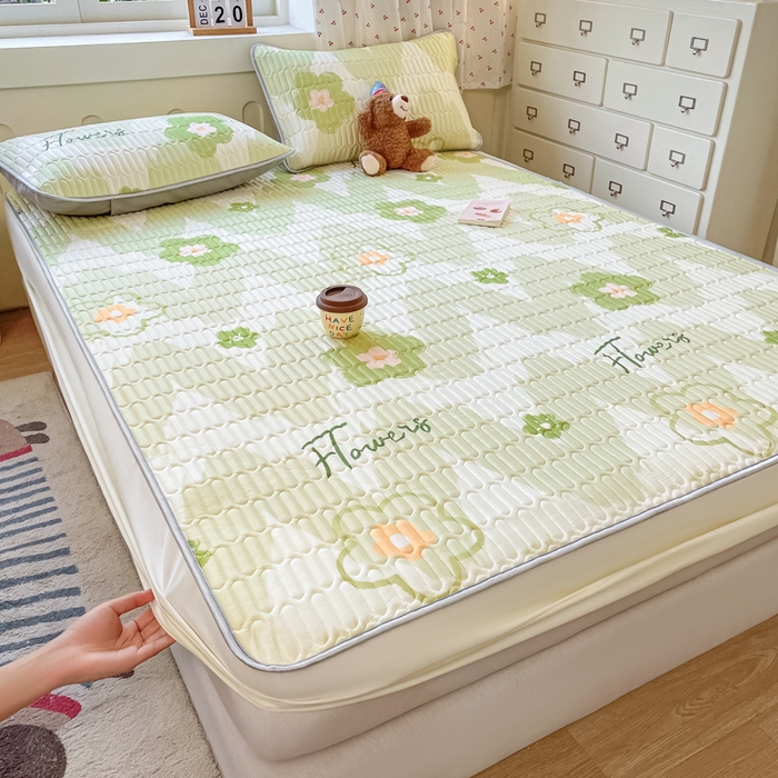 91家纺网 家纺一手货源 找家纺 柒月家居 2026新款小清新床笠款乳胶凉席床笠夏被四件套 床笠-花季