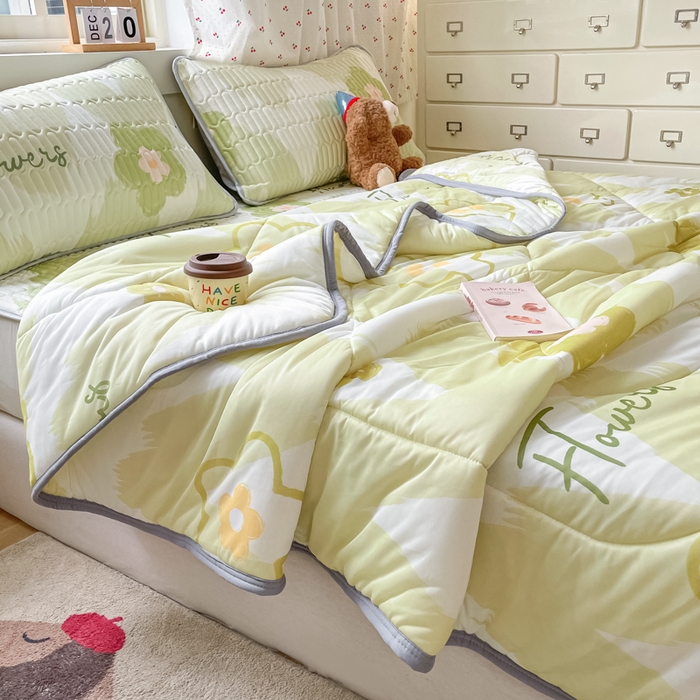 91家纺网 家纺一手货源 找家纺 柒月家居 2026新款小清新床笠款乳胶凉席床笠夏被四件套 床笠-花季